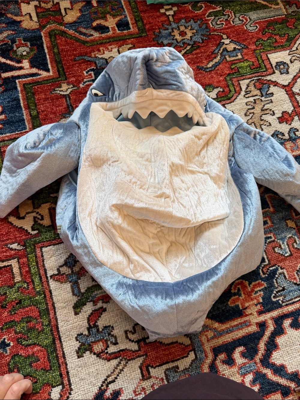 Blue Shark Kids Costume Plush Hooded Jumpsuit 6-12 months.